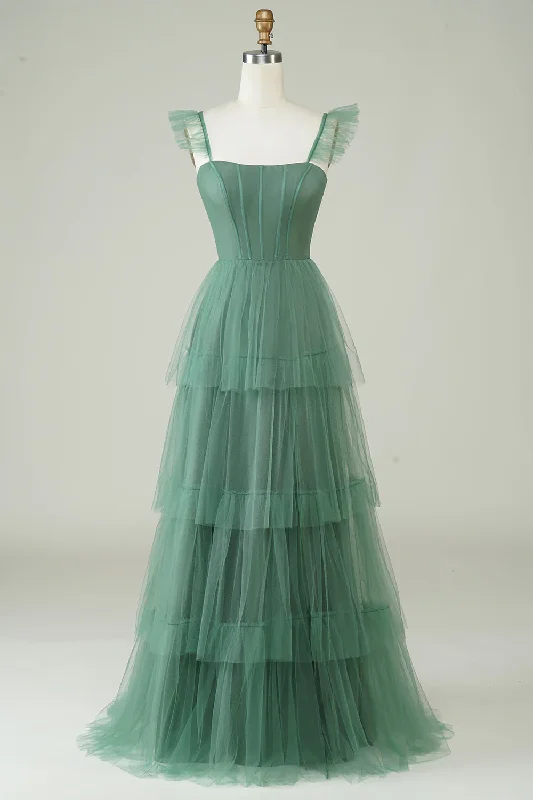 Brocade Formal Dress A Line Spaghetti Straps Tulle Tiered Long Prom Dress Bridesmaid Dress, DP2575 Brocade Formal Dress A Line Spaghetti Straps Tulle Tiered Long Prom Dress Bridesmaid Dress, DP2575