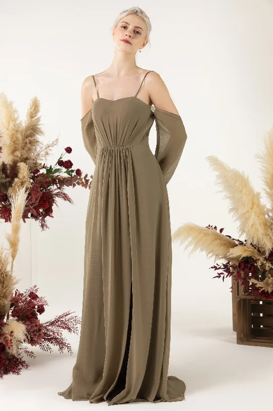 Empire Waist Gown A-Line Sweep-Brush Train Chiffon Bridesmaid Dress CB0460