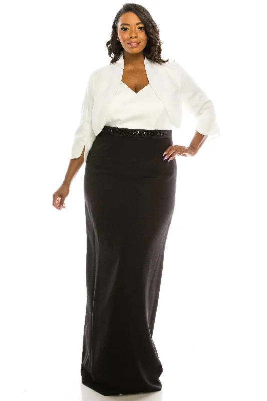 Fashionable Formal Dress Adrianna Papell AP081907701 Long Formal Plus Size Jacket Dress