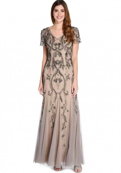 Fashionable Formal Dress Adrianna Papell AP1E204586 Long Formal Short Sleeve Evening Dress Fashionable Formal Dress Adrianna Papell AP1E204586 Long Formal Short Sleeve Evening Dress