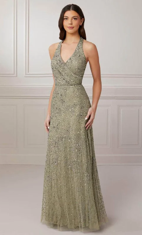 Stunning Applique Dress Adrianna Papell Platinum 40426 - Halter Beaded Mesh Prom Gown