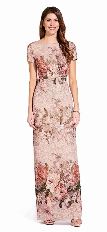 Simple Chiffon Dress Adrianna Papell AP1E204795 Short Sleeve Floral Evening Dress Formal