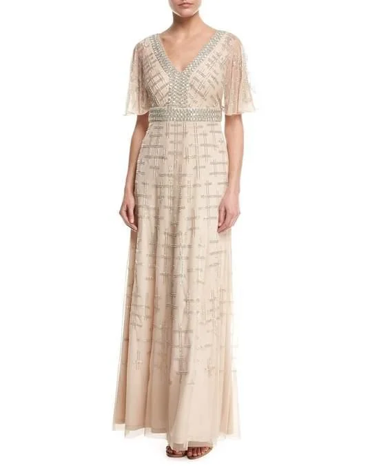 Glam Ball Gown Aidan by Aidan Mattox Long Formal Flutter Sleeve Gown