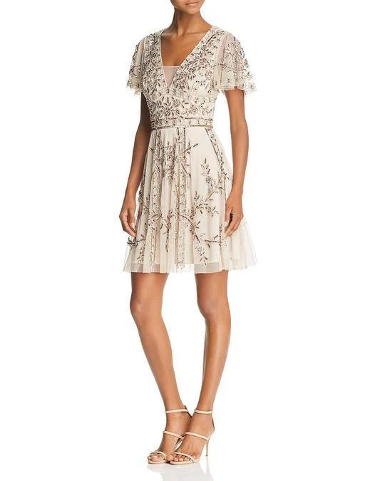 Halter Gown Aidan by Aidan Mattox Short Cocktail V-Neck Mesh Dress
