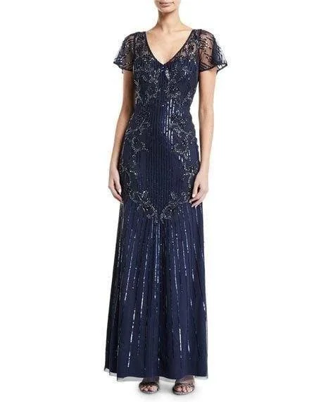 Simple Chiffon Dress Aidan Mattox Long Formal Flutter Sleeve Beaded Gown