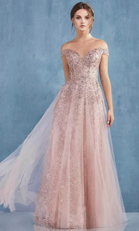 Artistic Embroidered Dress Andrea and Leo A0870 - Stellar Glitter Off-Shoulder Prom Gown