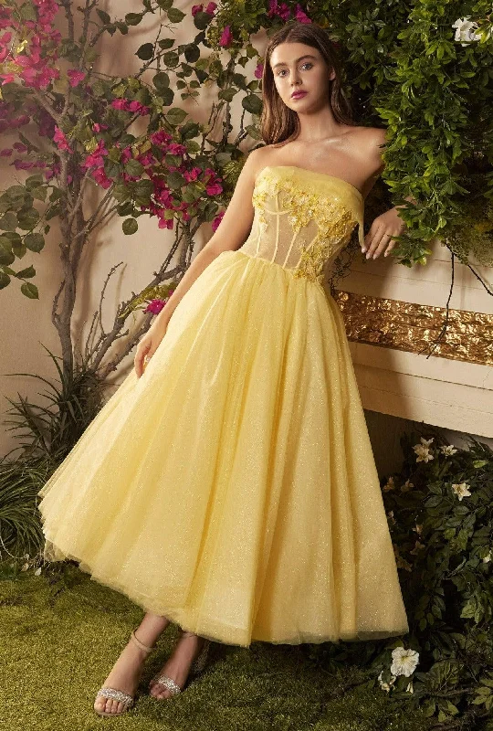 Full Skirt Dress Andrea & Leo A1055 Strapless Tea Length Dress