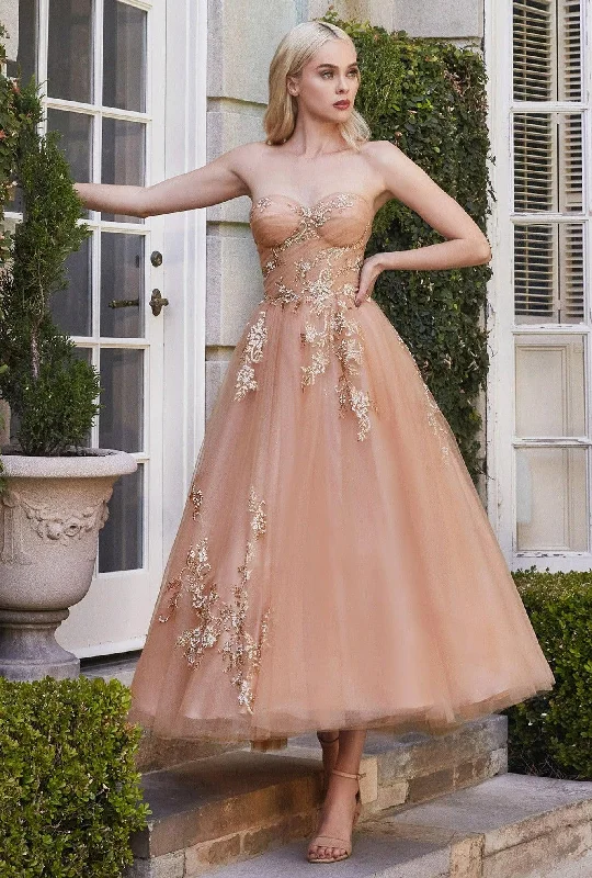 Asymmetrical Gown Andrea & Leo A1114 Strapless Tea Length Tulle Dress