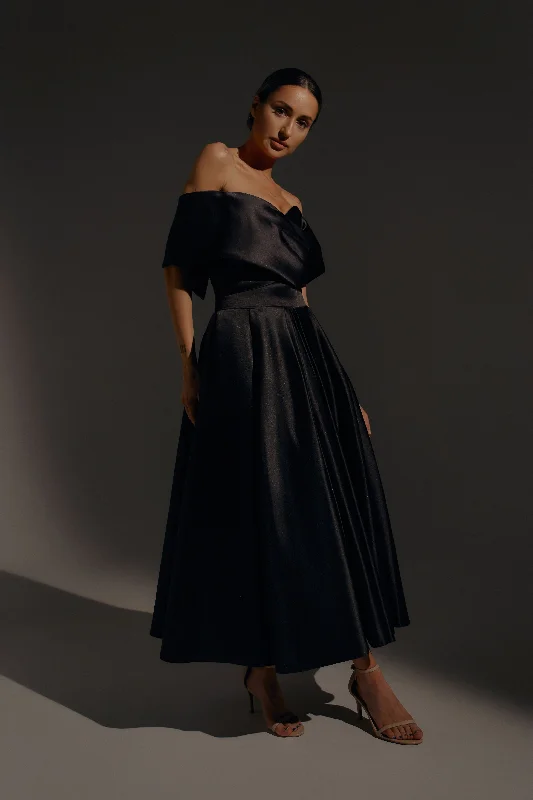 Timeless Satin Dress Black Satin Midi Dress Cameron
