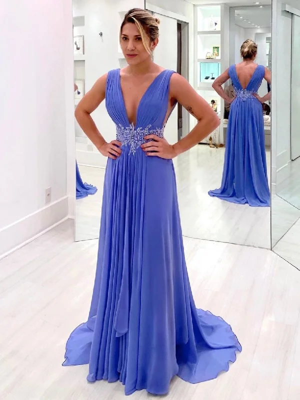Silk Ball Gown Blue v neck chiffon lace long prom dress, blue bridesmaid dress,DS1975 Silk Ball Gown Blue v neck chiffon lace long prom dress, blue bridesmaid dress,DS1975