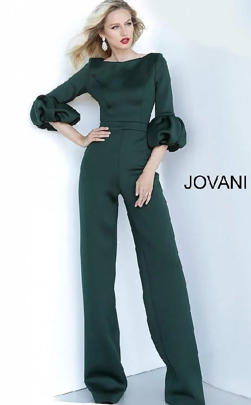 Dark Green Dress Jovani 1227 Long Sleeve Formal Evening Jumpsuit