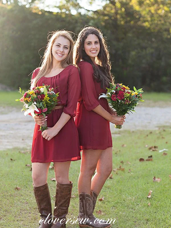 Bold Red Dress Burgundy Chiffon Half Sleeves Summer Wedding Short Bridesmaid Dresses,CB0160 Bold Red Dress Burgundy Chiffon Half Sleeves Summer Wedding Short Bridesmaid Dresses,CB0160