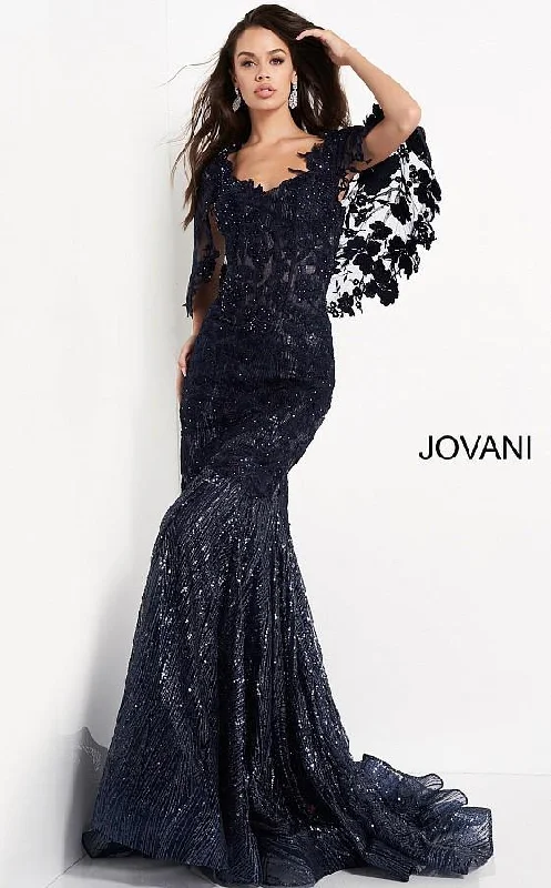 Dreamy Tulle Skirt Jovani 03158 Long Mother of the Bride Lace Dress