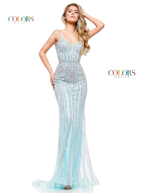 Elegant Ruffle Dress Colors G664 Colors Long Spaghetti Strap Beaded Prom Dress