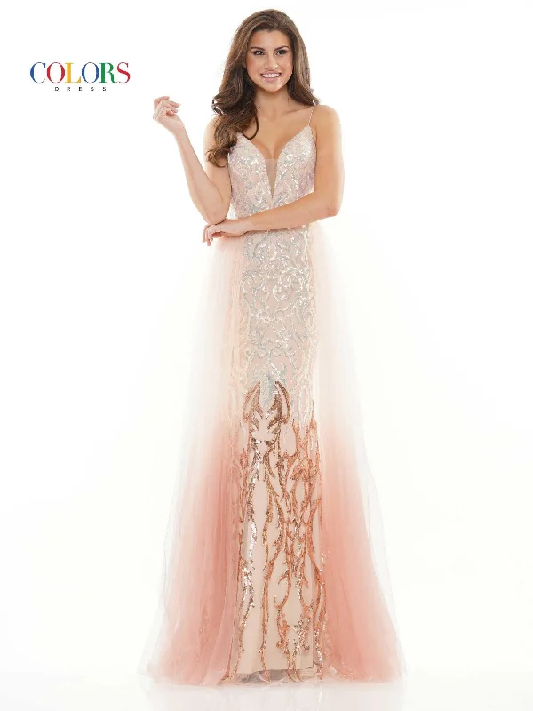 Stunning Silk Gown Colors 2757 Colors Long Spaghetti Strap Ombre Prom Dress