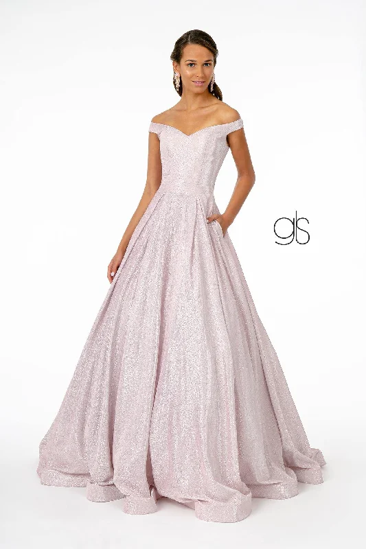 Luxury Satin Gown Cut-Away Shoulder Prom Dress Ball Gown