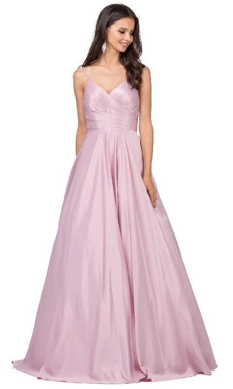 Elegant Organza Dress Dancing Queen 2339 - Surplice V-Neck Satin Prom Gown