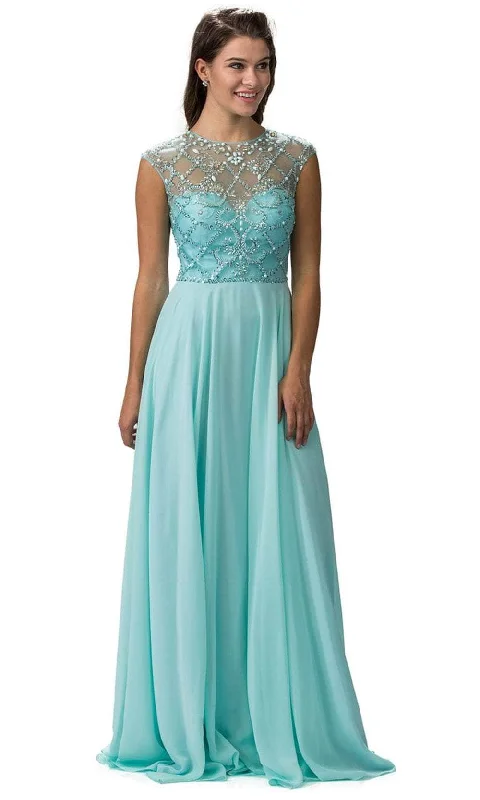 Fancy Beaded Gown Dancing Queen 9279 - Beaded Illusion Jewel Neck Prom Gown