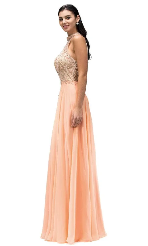 Stunning Silk Gown Dancing Queen 9293 - Illusion High Halter Prom Gown