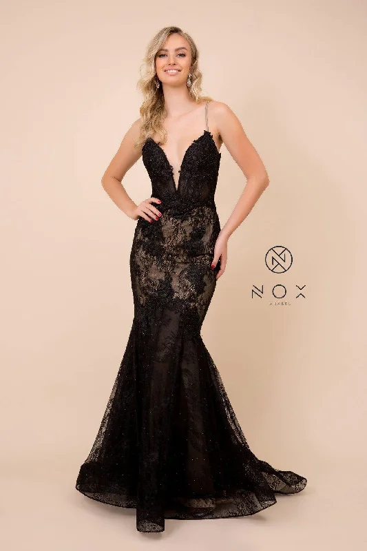 Modern Ball Gown Long Formal Spaghetti Strap Mermaid Prom Lace Gown