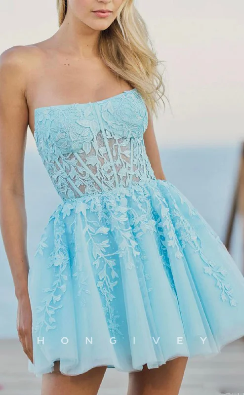 Full Skirt Dress H1645 - Illusion Fully Lace Applique Foliage Short Homecoming Party Graduation Dress Full Skirt Dress H1645 - Illusion Fully Lace Applique Foliage Short Homecoming Party Graduation Dress