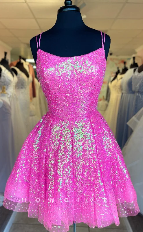 Unique Cocktail Dress H1689 - Glitter Fully Sequined Lace-Up Back Short Graduation Party Homecoming Dress Unique Cocktail Dress H1689 - Glitter Fully Sequined Lace-Up Back Short Graduation Party Homecoming Dress