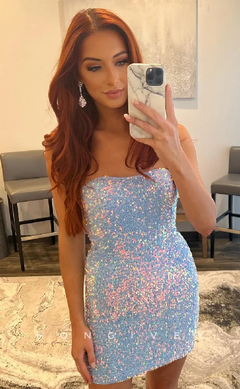 Hollywood-Inspired Gown H1710 - Shiny Fully Sequined Strapless Open Back Short Graduation Party Homecoming Dress Hollywood-Inspired Gown H1710 - Shiny Fully Sequined Strapless Open Back Short Graduation Party Homecoming Dress