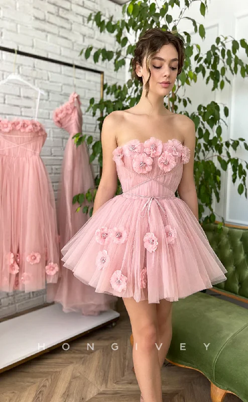 Statement Chiffon Dress H1727 - Sweet Floral Embossed Strapless Lace-Up Short Graduation Homecoming Party Dress Statement Chiffon Dress H1727 - Sweet Floral Embossed Strapless Lace-Up Short Graduation Homecoming Party Dress