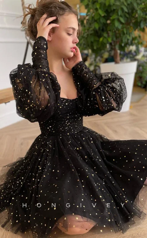 Ruched Velvet Dress H1730 - Sheer Fully Star Print Long Sleeves Short Graduation Party Homecoming Dress Ruched Velvet Dress H1730 - Sheer Fully Star Print Long Sleeves Short Graduation Party Homecoming Dress