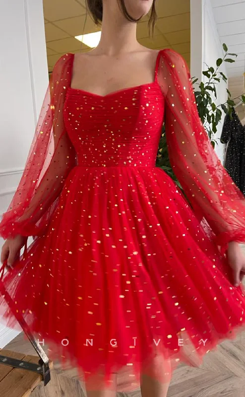 Regal Velvet Gown H1731 - Illusion Fully Star Print Long Sleeves Short Party Homecoming Graduation Dress Regal Velvet Gown H1731 - Illusion Fully Star Print Long Sleeves Short Party Homecoming Graduation Dress