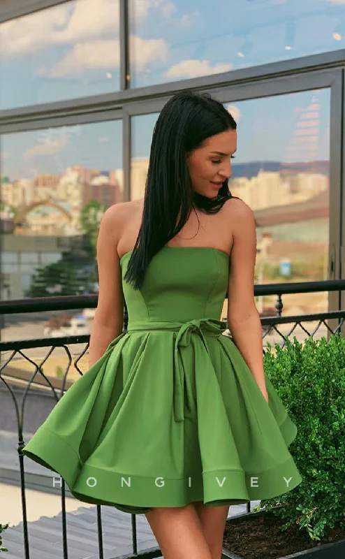 Empire Waist Gown H1744 - Simple Ruched Strapless Strappy Short Graduation Homecoming Party Dress Empire Waist Gown H1744 - Simple Ruched Strapless Strappy Short Graduation Homecoming Party Dress