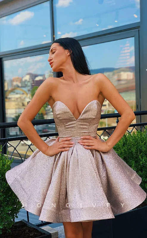 Silk Ball Gown H1747 - Sweet Sparkly Ruched Strapless Short Graduation Homecoming Party Dress Silk Ball Gown H1747 - Sweet Sparkly Ruched Strapless Short Graduation Homecoming Party Dress