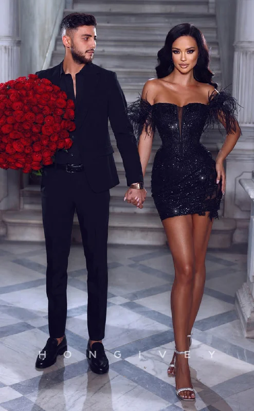 Romantic Evening Gown H1768 - Sparkly Fully Sequined Feathered Short Party Graduation Homecoming Dress Romantic Evening Gown H1768 - Sparkly Fully Sequined Feathered Short Party Graduation Homecoming Dress