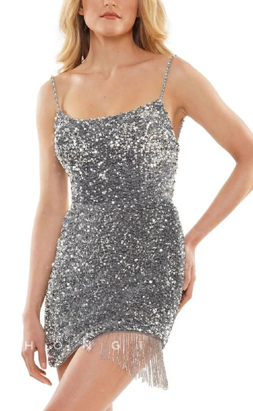 Sophisticated Gown H1795 - Fully Sequined Fringe Lace-Up Back Short Party Graduation Homecoming Dress Sophisticated Gown H1795 - Fully Sequined Fringe Lace-Up Back Short Party Graduation Homecoming Dress