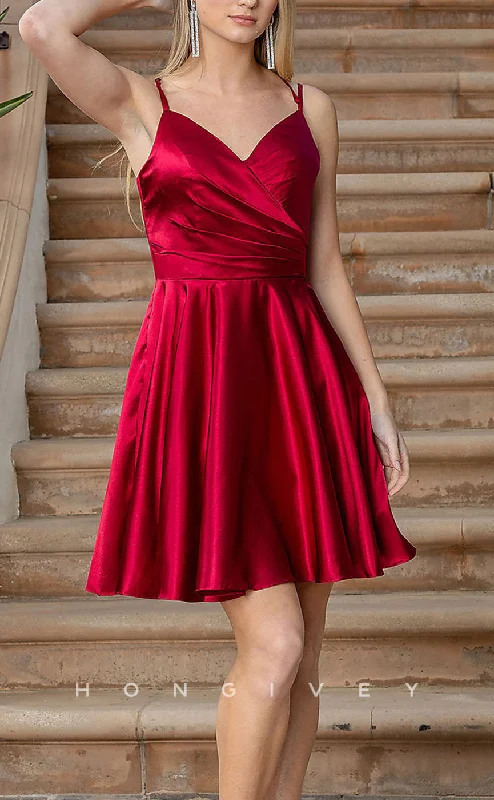 Sparkly Mermaid Dress H1853 - A-Line V-Neck Draped Spaghetti Straps Short Homecoming Dress Sparkly Mermaid Dress H1853 - A-Line V-Neck Draped Spaghetti Straps Short Homecoming Dress