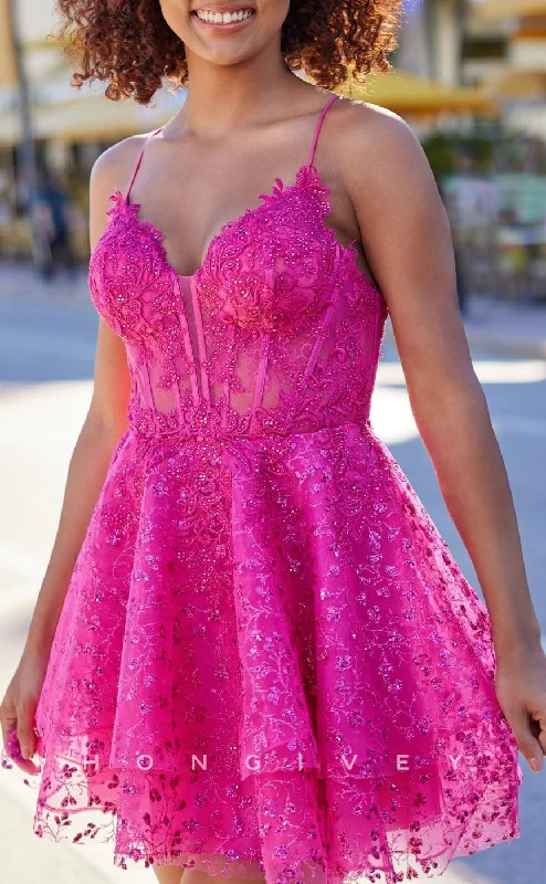 Chic Satin Dress H1857 - A-Line Sleeveless  Open Back Short Homecoming Dress