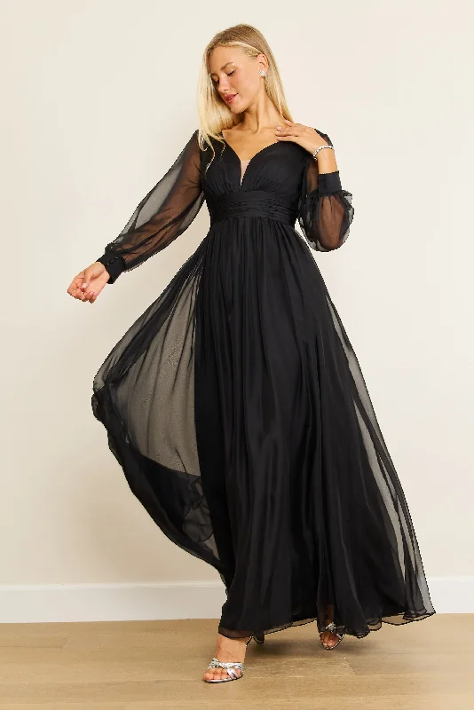 Fashionable Formal Dress Dylan & Davids Long Sleeve Chiffon Black Formal Dress