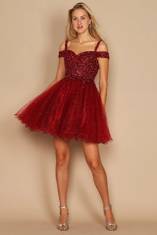 Pearl Embellished Gown Dylan & Davids Short Sparkle Off Shoulder Prom Dress