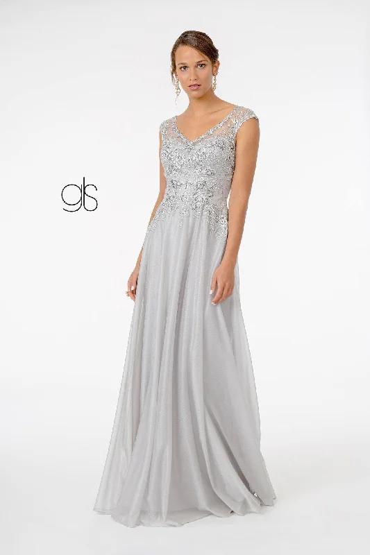 Hollywood-Inspired Gown Embroidered Bodice V-Neck Long Formal Dress Sale