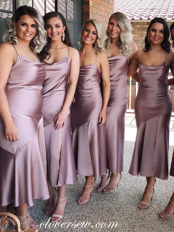 Timeless Gown Fashion Lilac Elastic Satin Sheath Tea Length Bridesmaid Dresses, CB0201 Timeless Gown Fashion Lilac Elastic Satin Sheath Tea Length Bridesmaid Dresses, CB0201