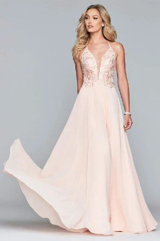 Rhinestone Embellished Dress Faviana - 10201 Plunging V Neckline Halter Lace Up Back Gown Rhinestone Embellished Dress Faviana - 10201 Plunging V Neckline Halter Lace Up Back Gown