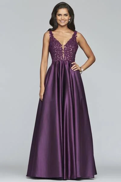 Artistic Embroidered Dress Faviana - 10251 Embellished V-neck Satin Ballgown