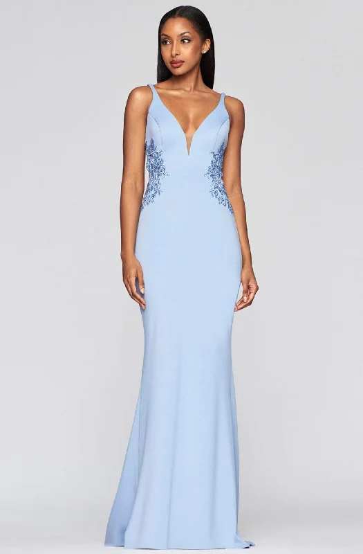 Statement Chiffon Dress Faviana - S10226 Beaded Deep V-neck Neoprene Trumpet Dress