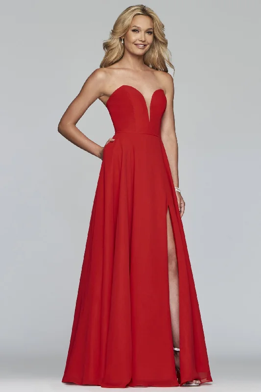 Bold Red Dress Faviana - S10232E Deep Sweetheart Chiffon A-line Dress