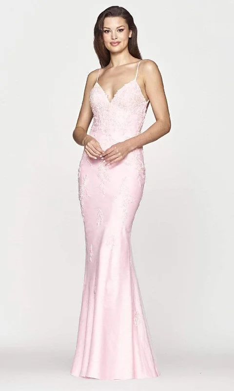 Exquisite Couture Dress Faviana - S10633 V-Neck Open Back Trumpet Gown