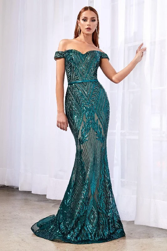 Sweetheart Neckline Dress Cinderella Divine CB0039 Long Sequin Off The Shoulder Prom Gown Evening Dress