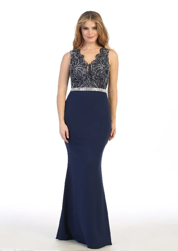 Asymmetrical Gown Fitted Long Sleeveless Dress with Embroidered Bodice by Celavie 6446 Asymmetrical Gown Fitted Long Sleeveless Dress with Embroidered Bodice by Celavie 6446