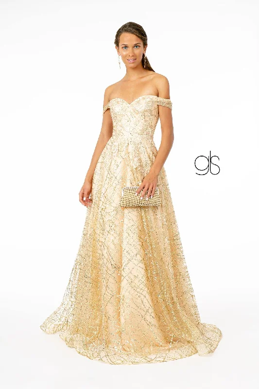 Dramatic Ball Gown Floral Embroidery Long Prom A-Line Dress