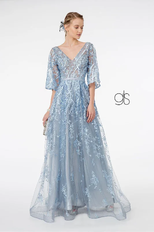 Rhinestone Embellished Dress Embroidered Mesh A-Line Prom Dress