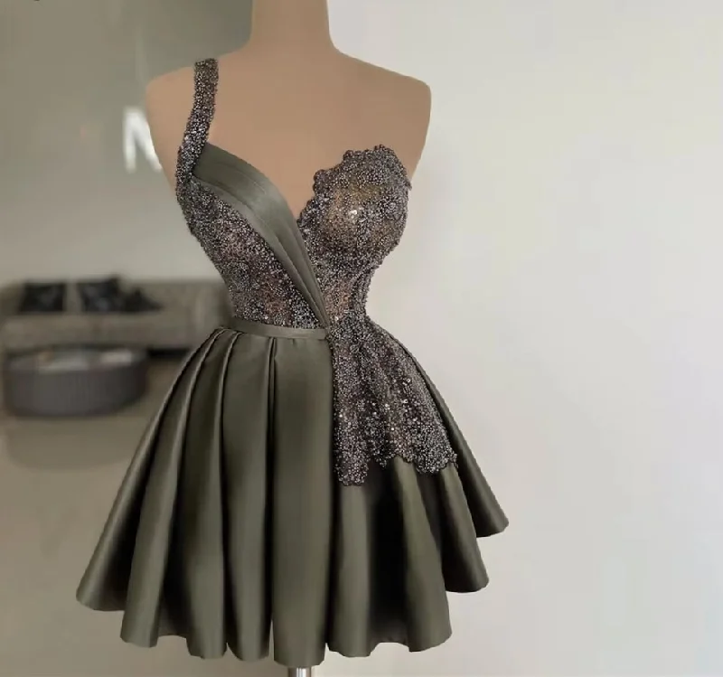 Midnight Blue Gown Glitter Lace Cocktail Party Gowns Shiny One Shoulder Pleated A-Line Evening Dress Bridesmaid Mini Knee Length Prom Dress Midnight Blue Gown Glitter Lace Cocktail Party Gowns Shiny One Shoulder Pleated A-Line Evening Dress Bridesmaid Mini Knee Length Prom Dress